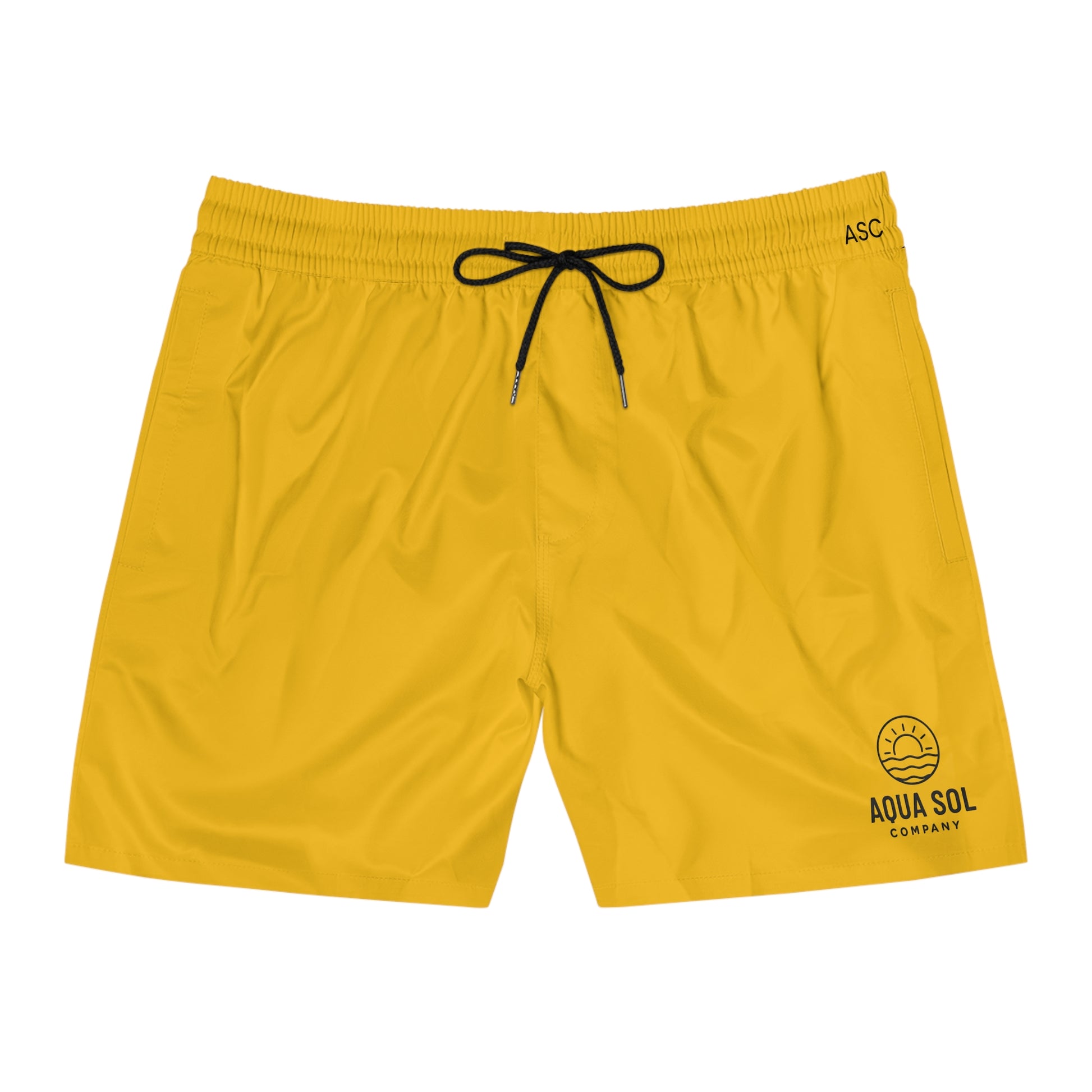 Aqua Sol Men’s Mid-Length Swim Trunks — “SolWave”  Yellow