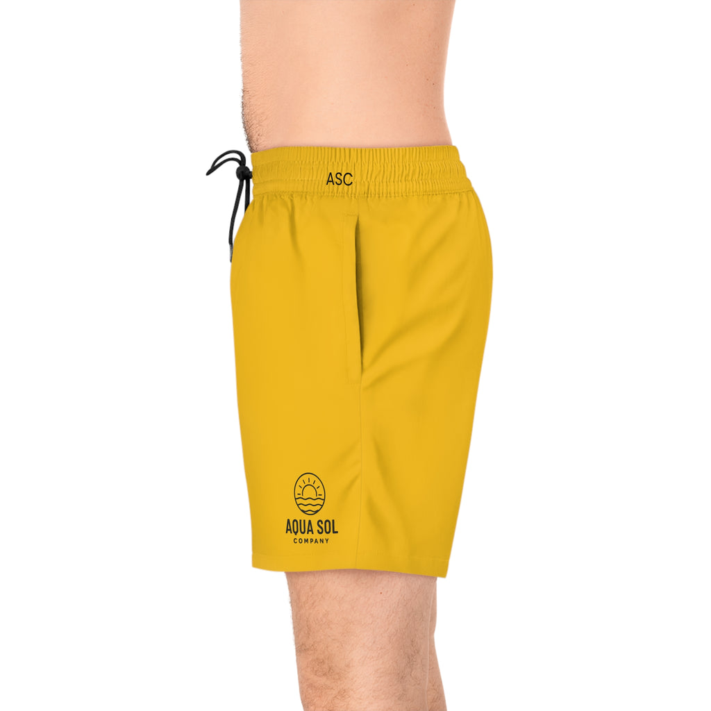 Aqua Sol Men’s Mid-Length Swim Trunks — “SolWave”  Yellow